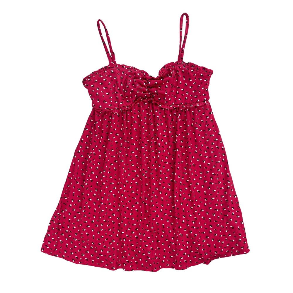 Sweetheart Babydoll Red Micro Floral Mini Dress Size M Y2k Cottage Coquette